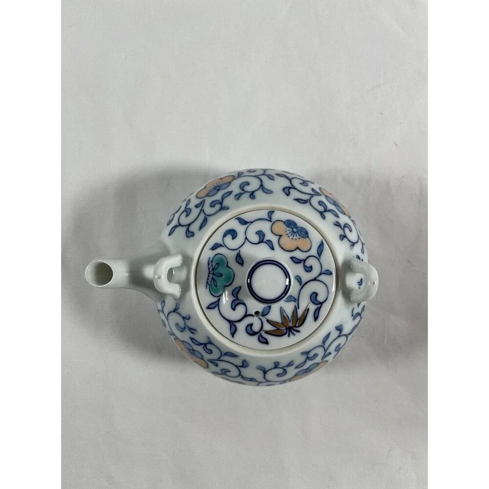 Vintage Blue White Ceramic Floral Teapot #689